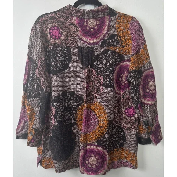 John Mark Artsy Tunic Top Shirt L Floral Boho Button Art to Wear Flowy Relax D22 - Picture 4 of 8